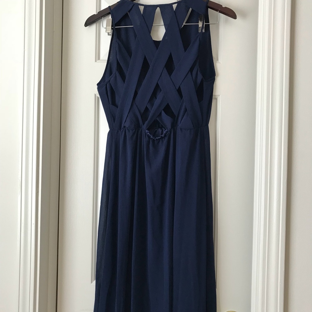 Maxi Navy Blue Criss Cross back dress